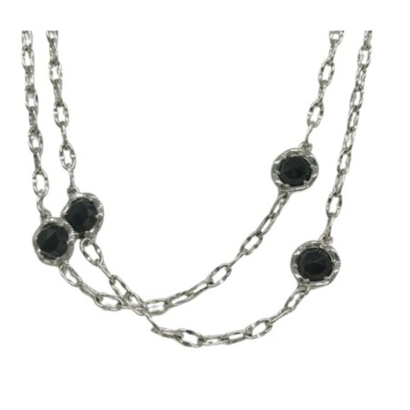 Tacori Sterling Silver & 18K Gold Black Lightening Onyx Station Necklace - LNC - Picture 4 of 8
